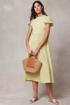 Платье миди из джерси с рюшами на рукавах Mint Velvet, зеленый