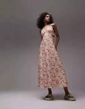 Платье миди из джерси с V-образным вырезом Topshop цвета слоновой кости