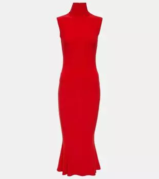 Платье миди из джерси с водолазкой Norma Kamali, красный