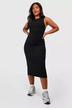 Платье миди из джерси с воротником-борцовкой Plus boohoo, черный