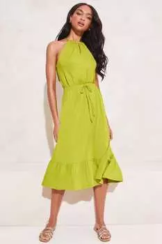 Платье миди из джерси с воротником-хомутом каплевидным вырезом и поясом Lipsy, зеленый