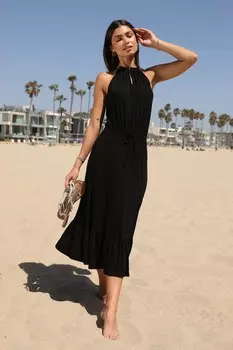 Платье миди из джерси с вырезом через шею и каплевидным вырезом Lipsy, черный