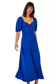 Платье миди из джерси со сборками и завязками Roman, синий