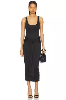 Платье миди из джерси со сборками Good American, black001