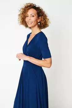 Платье миди из джерси со сборкой на талии спереди Wallis, темно-синий