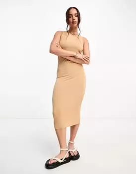 Платье миди из джерси Vero Moda бежевого цвета