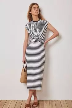 Платье миди из джерси в полоску Mint Velvet, синий