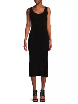 Платье миди из джерси в рубчик из мериносовой шерсти Elie Tahari, черный