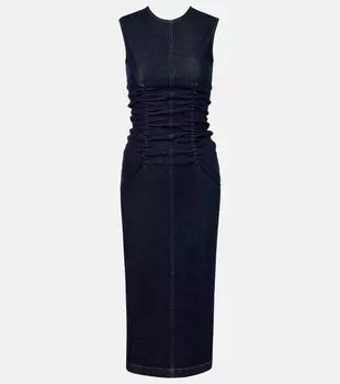 Платье миди из джинсовой ткани с рюшами Voto Sportmax, Scuro Pulito