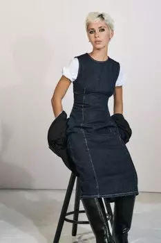 Платье миди из джинсовой трф ZARA, темно-синий