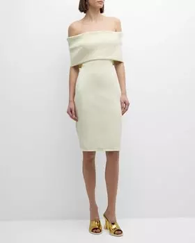 Платье миди из фактурного нейлона с открытыми плечами Bottega Veneta, цвет Bitter