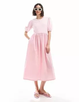 Платье-миди из гибридного хлопка в потертом виде розового цвета Threadbare