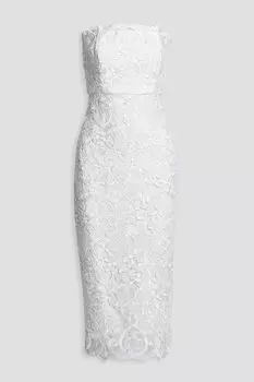 Платье миди из гипюрового кружева без бретелек BADGLEY MISCHKA, белый