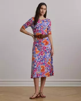 Платье миди из хлопка длиной до локтя Lauren Ralph Lauren, белый