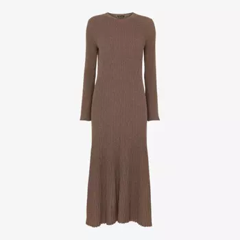 Платье миди из хлопка и кашемира в рубчик Willow Whistles, бежевый