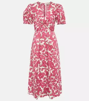 Платье миди из хлопка с цветочным принтом DIANE VON FURSTENBERG, розовый