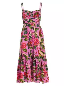 Платье миди из хлопка с леопардовым принтом Forest Farm Rio, розовый