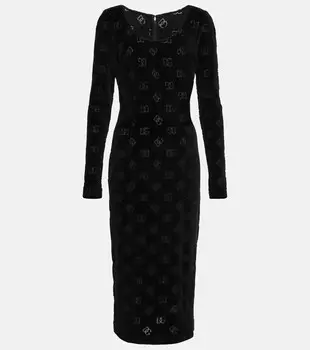 Платье миди из хлопка с логотипом DOLCE&GABBANA, черный