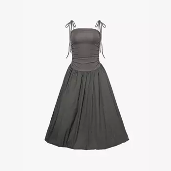 Платье миди из хлопка с присборенными краями и без бретелек Amy Lynn, серый