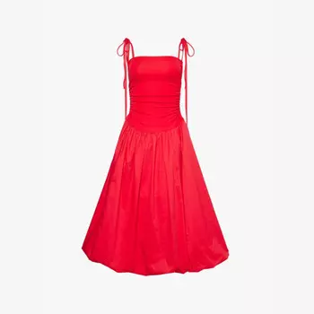 Платье миди из хлопка с присборенными краями и без бретелек Amy Lynn, красный