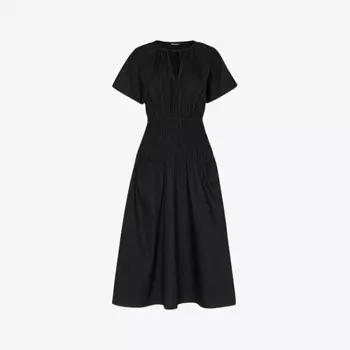 Платье миди из хлопка с вырезом и присборенной талией Whistles, черный