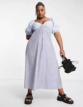 Платье миди из хлопка в смешанную полоску ASOS DESIGN Curve