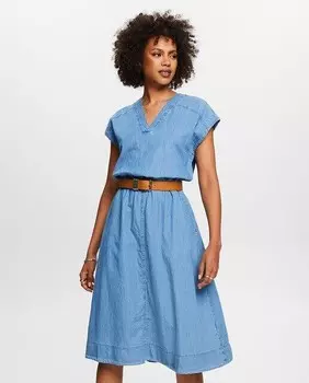 Платье миди из хлопкового денима Esprit, синий