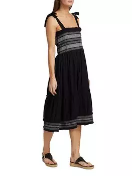 Платье миди из хлопкового газа со сборками Elie Tahari, цвет Black Noir