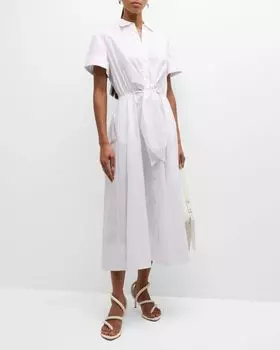 Платье миди из хлопкового поплина с завязками на талии Asbury Cara Cara, цвет White
