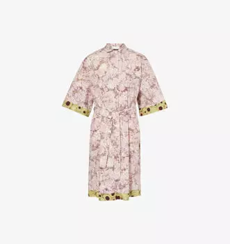 Платье миди из хлопкового поплина с абстрактным принтом и поясом Dries Van Noten, красный