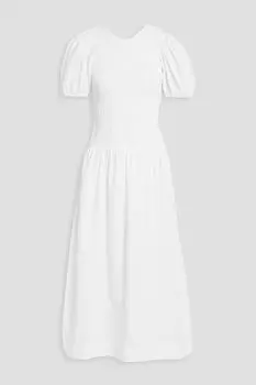 Платье миди из хлопкового поплина с присборенными краями GANNI, белый