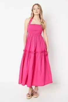 Платье миди из хлопкового поплина со сборками и воротником-халтер Oasis, розовый