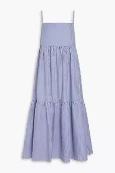 Платье миди из хлопкового поплина со сборками в полоску CHINTI & PARKER, синий