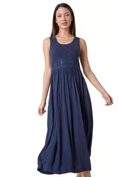 Платье миди из хлопковой смеси с кружевными деталями Roman, синий