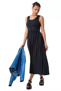 Платье миди из хлопковой смеси с кружевными деталями Roman, черный