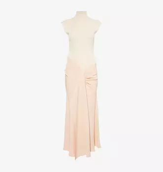 Платье миди из хлопковой смеси с контрастными вставками и воротником-стойкой Victoria Beckham, цвет pale peach