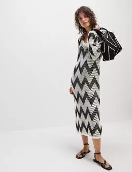 Платье миди из хлопковой смеси с V-образным вырезом Marks & Spencer, черный