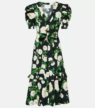 Платье миди из хлопковой смеси с цветочным принтом Carolina Herrera, черный