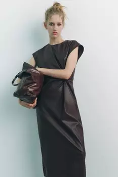 Платье миди из искусственной кожи ZARA, цвет aubergine