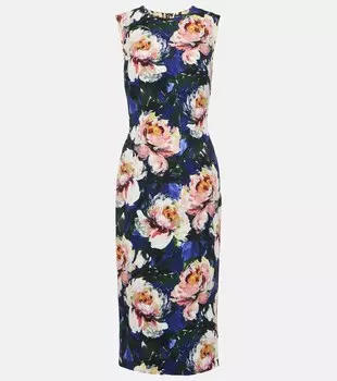 Платье миди из кади с цветочным принтом Dolce&Gabbana, мультиколор