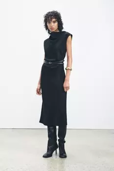 Платье миди из коллекции ZW с поясом ZARA, черный