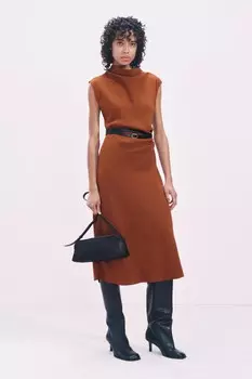 Платье миди из коллекции ZW с поясом ZARA, темно-оранжевый