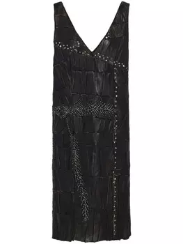 Платье-миди из кожи Prada в стиле пэчворк, черный