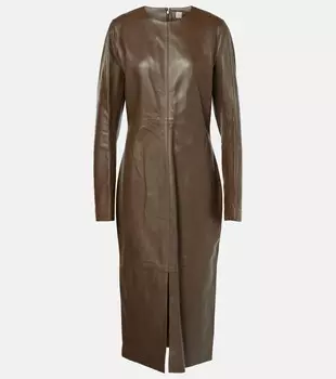Платье миди из кожи со вставками Toteme, цвет bark
