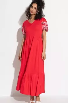 Платье миди из креп-джерси Nova с вышивкой и рукавами Pour Moi, красный