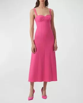 Платье миди из крепа-бюстье на тонких бретелях Carolina Herrera, цвет Flamingo