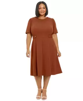 Платье миди из крепа и неопрена Plus Size Fit & Flare Scuba London Times, коричневый