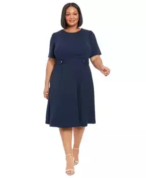 Платье миди из крепа и неопрена Plus Size Fit & Flare Scuba London Times, синий