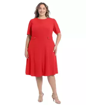 Платье миди из крепа и неопрена Plus Size Fit & Flare Scuba London Times, красный