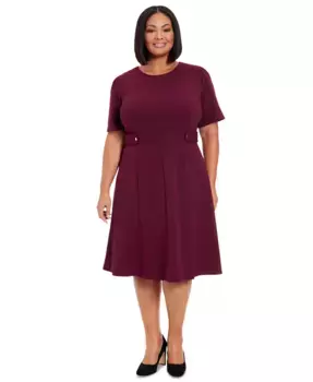 Платье миди из крепа и неопрена Plus Size Fit & Flare Scuba London Times, фиолетовый